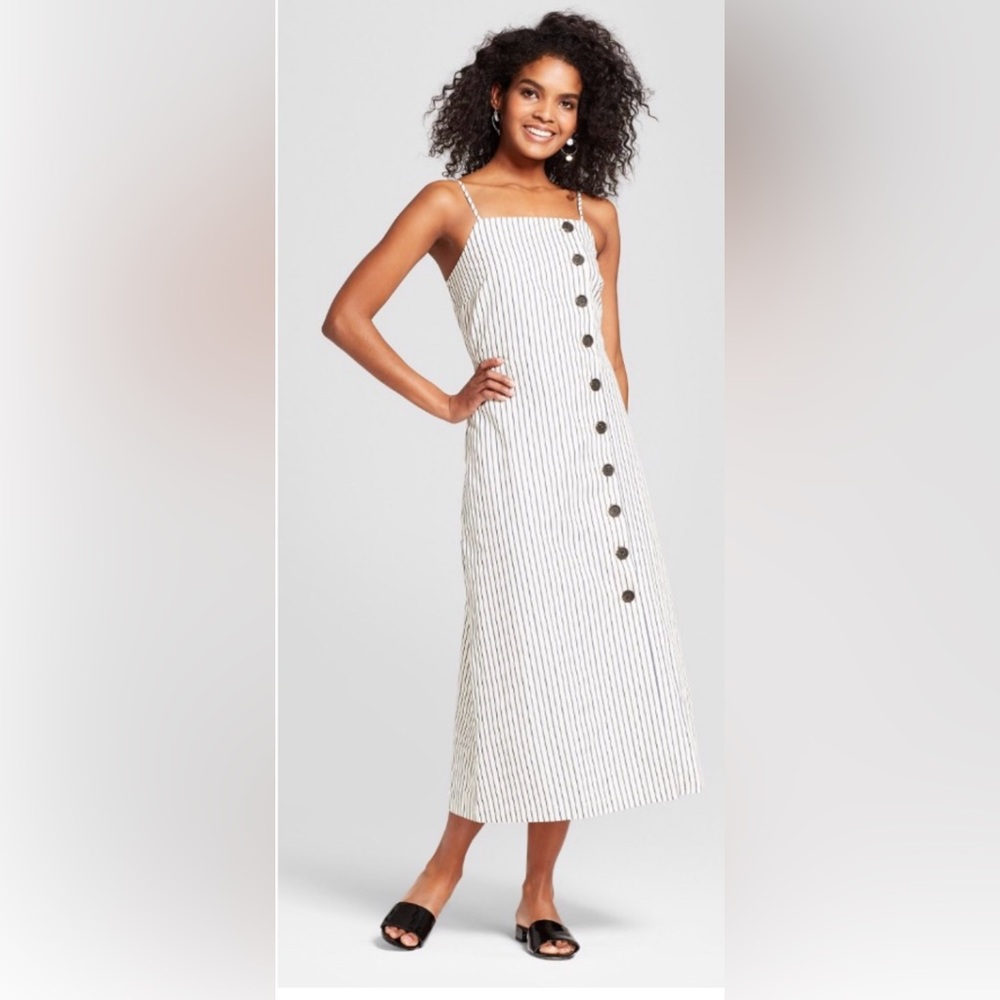 Who What Wear Striped Side Buttons Dress